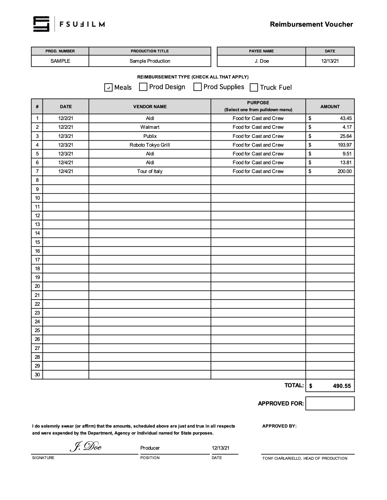 Reimbursement Voucher