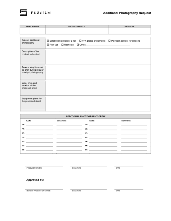 Additional Photography Request – FSUFILM Handbook