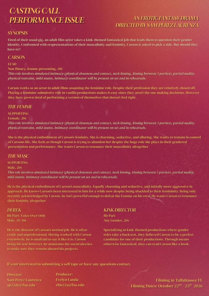 Casting notice for the film "Performance Issue".