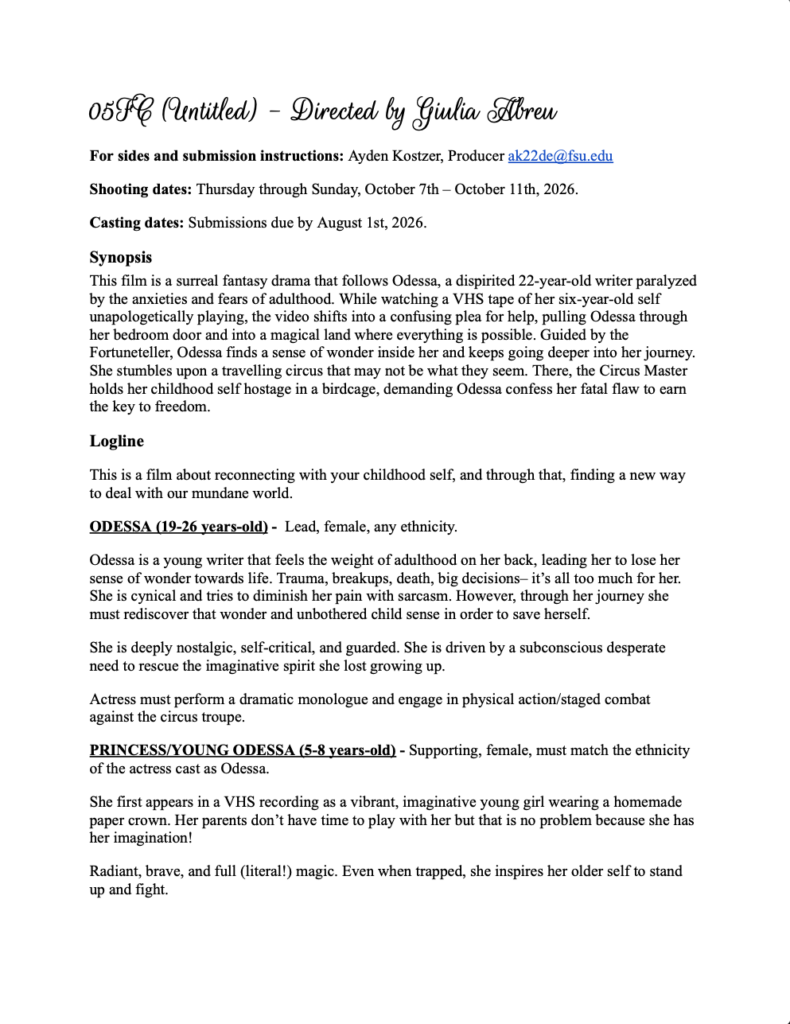 Casting notice for "Untitled". Click to read the full breakdown.